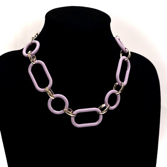 CHICO'S Light Purple Lavender Oval Link Gold Tone Princess Necklace​ - Picture 6 of 8